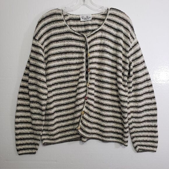 Reba Rose Women's XL Black and White Striped Button Front Cardigan Sweater - Picture 7 of 8